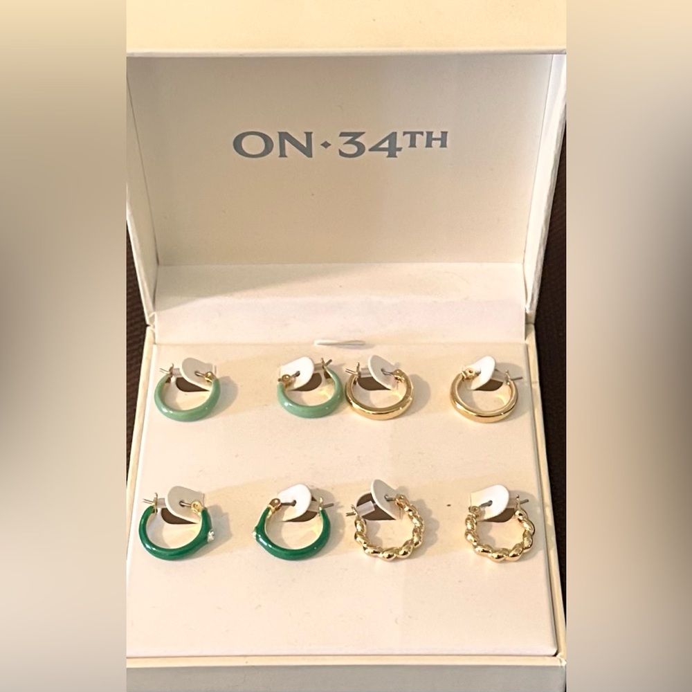 NIB On 34th 4-Pc. Set Small Pave & Color Mixed Style Hoop Earrings